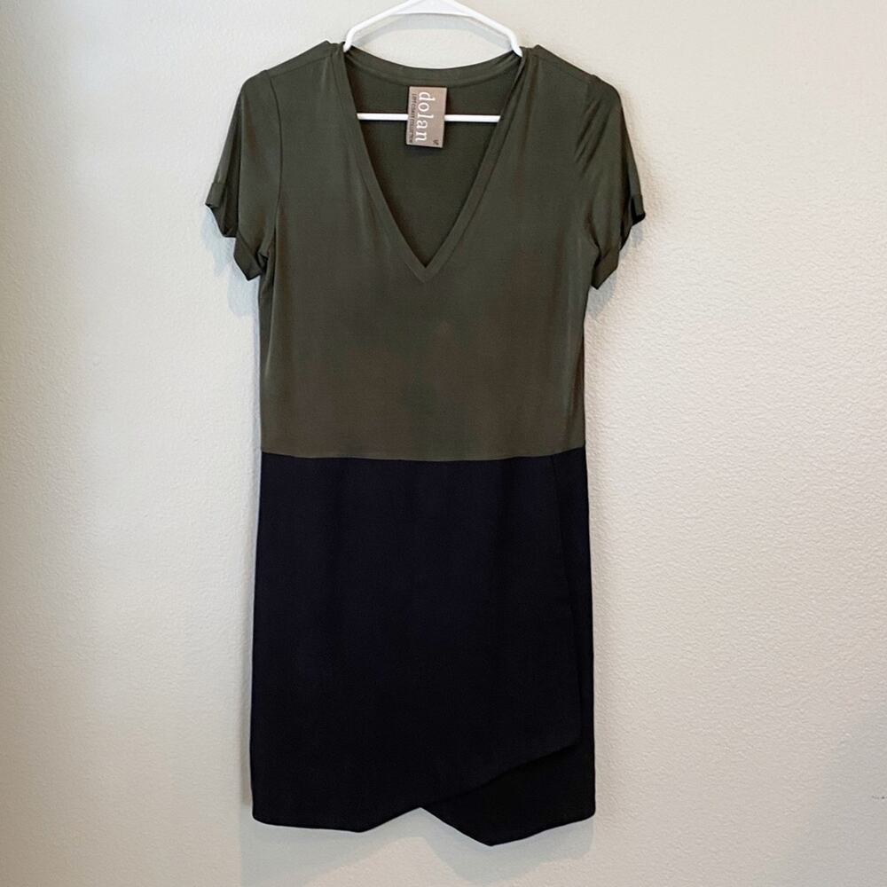 anthropologie dolan green black v neck shift dress xs